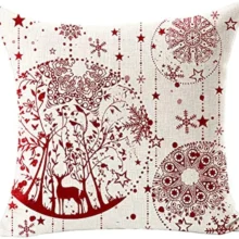 Housse de coussin Noël rouge motif château étoiles flocons 4