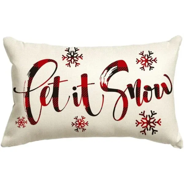 Housse de coussin Noël en lin imprimé double face sapin et texte de Noël 5