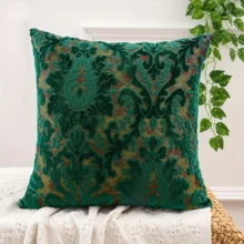 Housse de coussin Nature en chenille jacquard verte à motif de feuilles tropicales Housse de coussin Nature en chenille jacquard verte à motif de feuilles tropicales 6