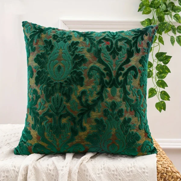Housse de coussin Nature en chenille jacquard verte à motif de feuilles tropicales Housse de coussin Nature en chenille jacquard verte à motif de feuilles tropicales 6