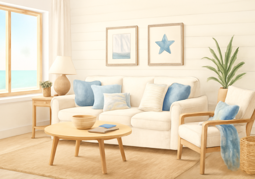Illustration éditoriale : comment créer une décoration bord de mer chaleureuse