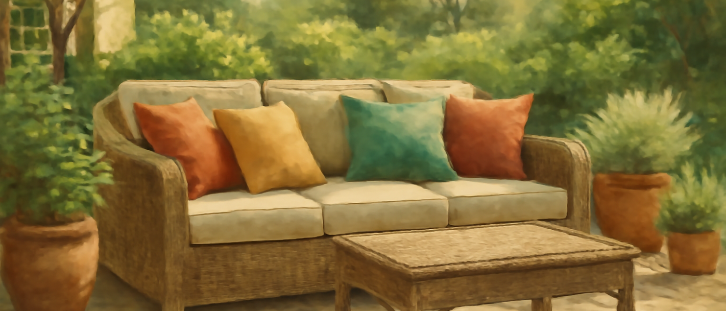 Illustration éditoriale : quels coussins choisir pour une terrasse ou un jardin