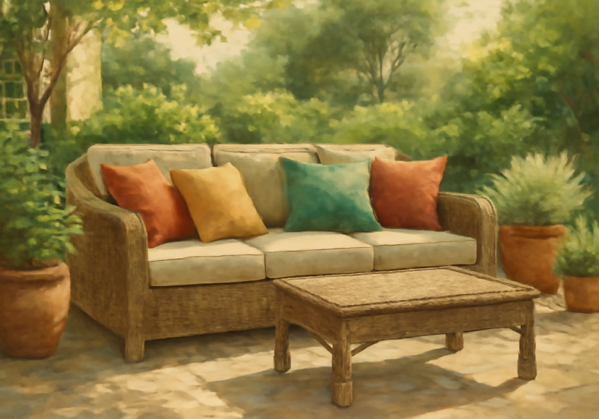 Illustration éditoriale : quels coussins choisir pour une terrasse ou un jardin